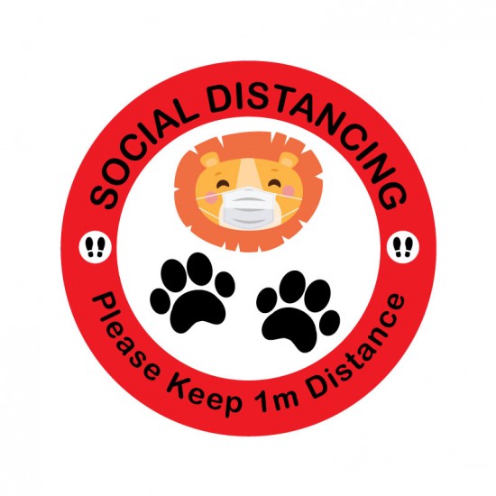 Covid-19 Floor Sticker Please Keep 1M Distance Lion Red 26cm 3pcs